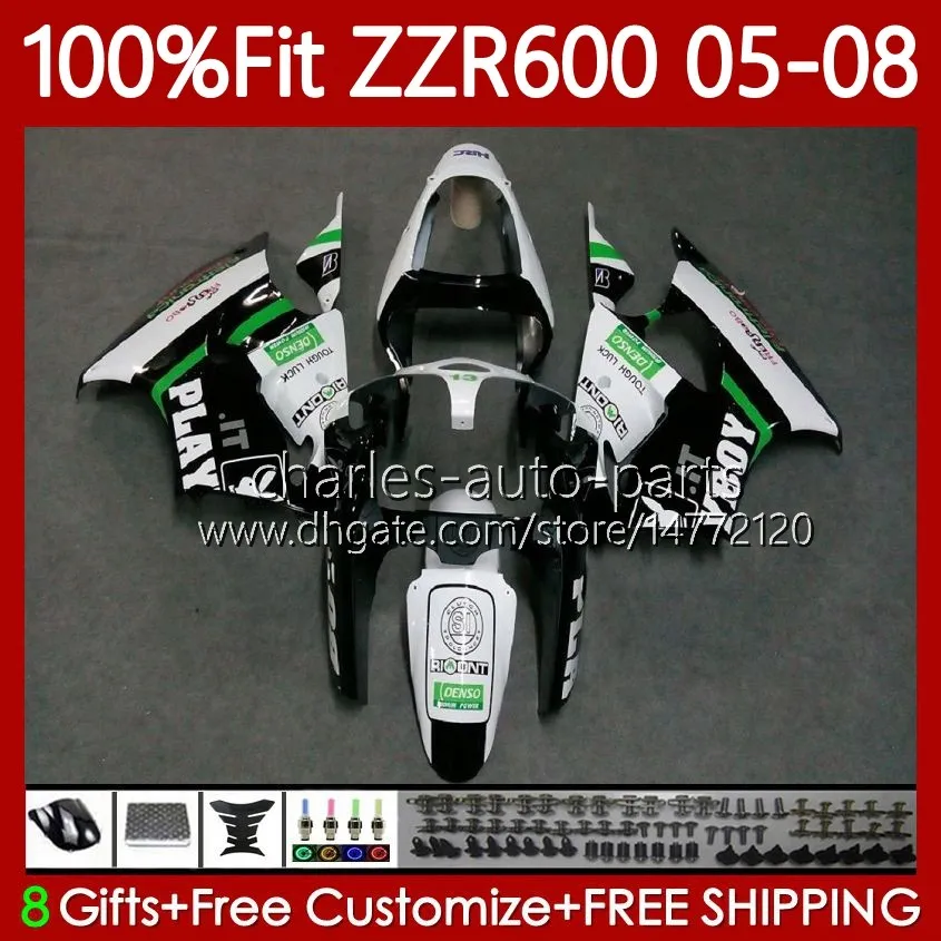 Kawasakiマットブラックストック雑誌ZZR600 05-08 ZX ZZR-600 600 CC 05 06 07 08カウリング38HC.22 ZZR 600 600CC 2005 2006 2007 2008 100％フィットフェアリングキット