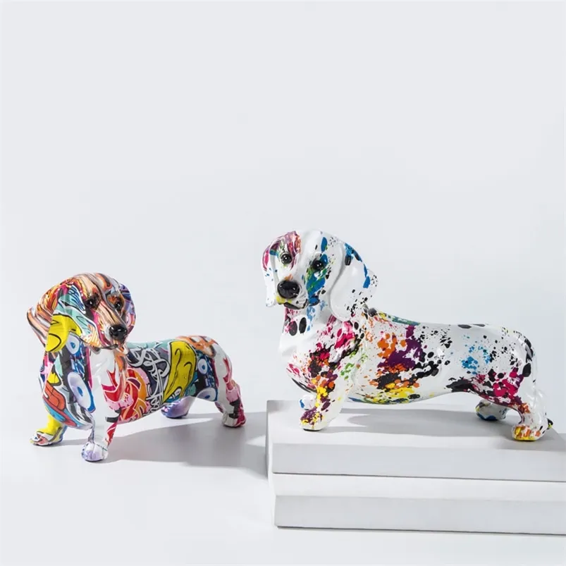 Yaratıcı Renkli Wolfdog Dachshund Süsler Ev Giriş Şarap Dolabı Dekorasyon Ofis Masaüstü Reçine El Sanatları 220421