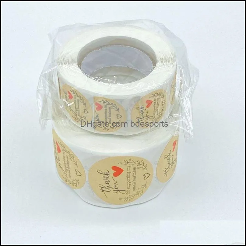 500PCS Roll 1.5inch 2inch Thank You Handmade Round Adhesive Stickers Label For Holiday Gift Bag Business Festive Decoration