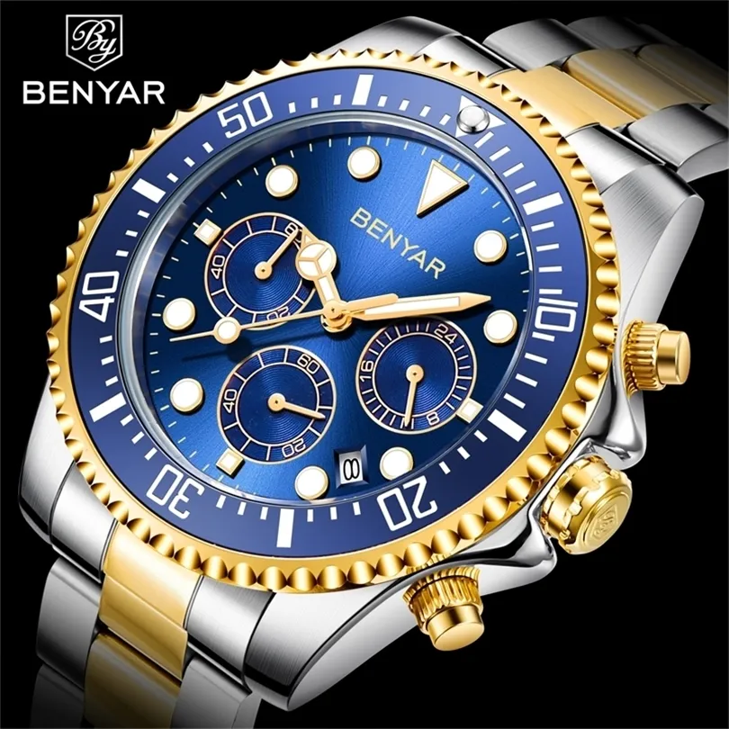 BENYAR 2020 Mens Casual Sport Watch Top Brand Luxury Army Military Mens Wrist Watch stainless steel Clock Relogio Masculino T200909
