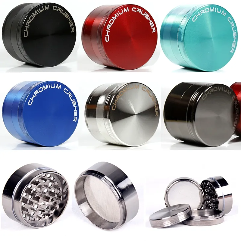 40mm 50mm 55mm 63mm Herb Grinder Sharpstone Chrome Accessoires pour Fumer 4 Couches Spice Crusher Poivre Tabac Grinder Zinc Métal Alliage 5915S