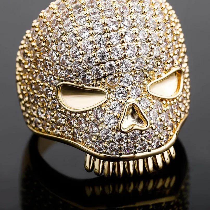 Iced Out Skull Ring Mens Silver Gold Ring عالي الجودة الكاملة من الهيب هوب حلقات المجوهرات