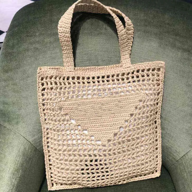 Bolsa de sacola Raffia palha tecido bolsa de bolsa de crochê letra de moda de ombro de grande capacidade Totes de praia