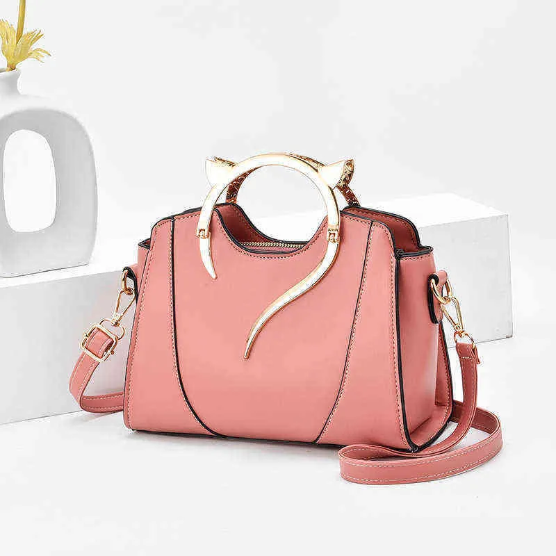 Einfache Weibliche Leder Schulter Taschen Handtasche 2021 Neue Stil Mode Katze Tragbare Candy-Farbige frauen Shell Tasche G220422