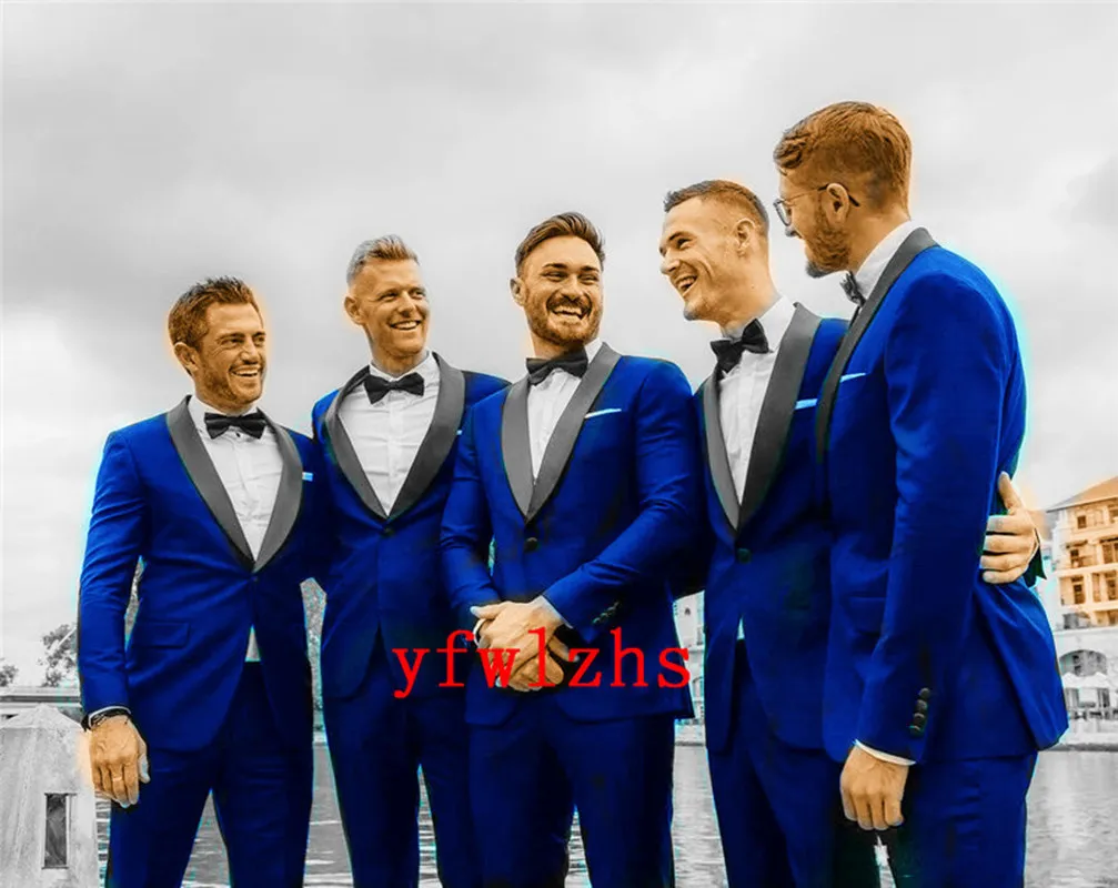 Bonito Um Botão Smoking Groom Groom Homens de Lapela Suits Mens Casamento Tuxedo Trajes de pour hommes (jaqueta + calça + gravata) Y570