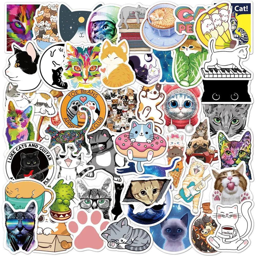 Étanche 10/30/50pcs mignon chat autocollants Kawaii dessin animé animaux décalcomanies ordinateur portable téléphone Scrapbook journal bouteille d'eau Graffiti esthétique autocollant voiture autocollant