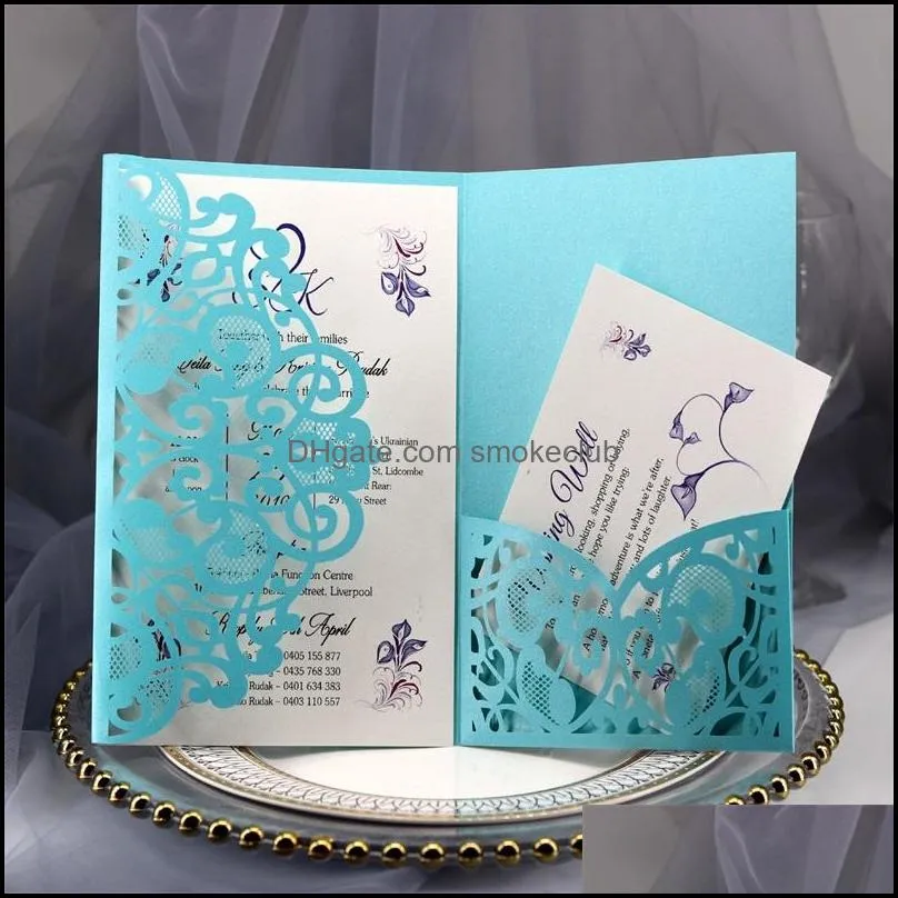 Wedding Invitation Cards Kits Spring Flower Laser Cut Pocket Bridal Invitation Card For Engagement Graduate Birthday Party 10 p2