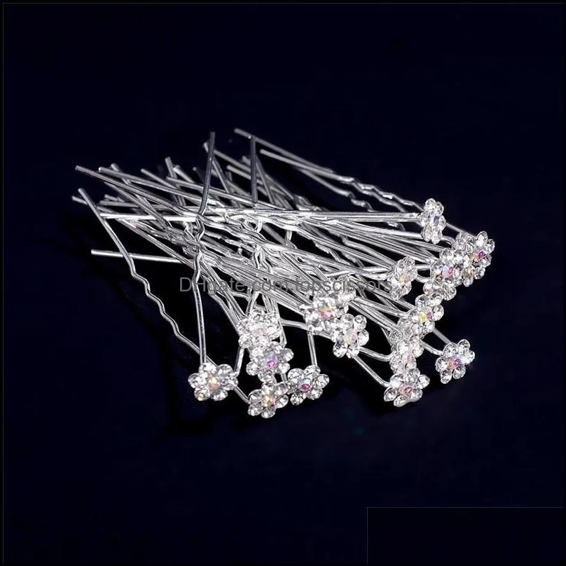 40pcs/Lot Women Rhinestone U Shape Hairpins For Bridal Wedding Accessories Flower Crystal Hair Pins Clip Bridesmaid Jewelry