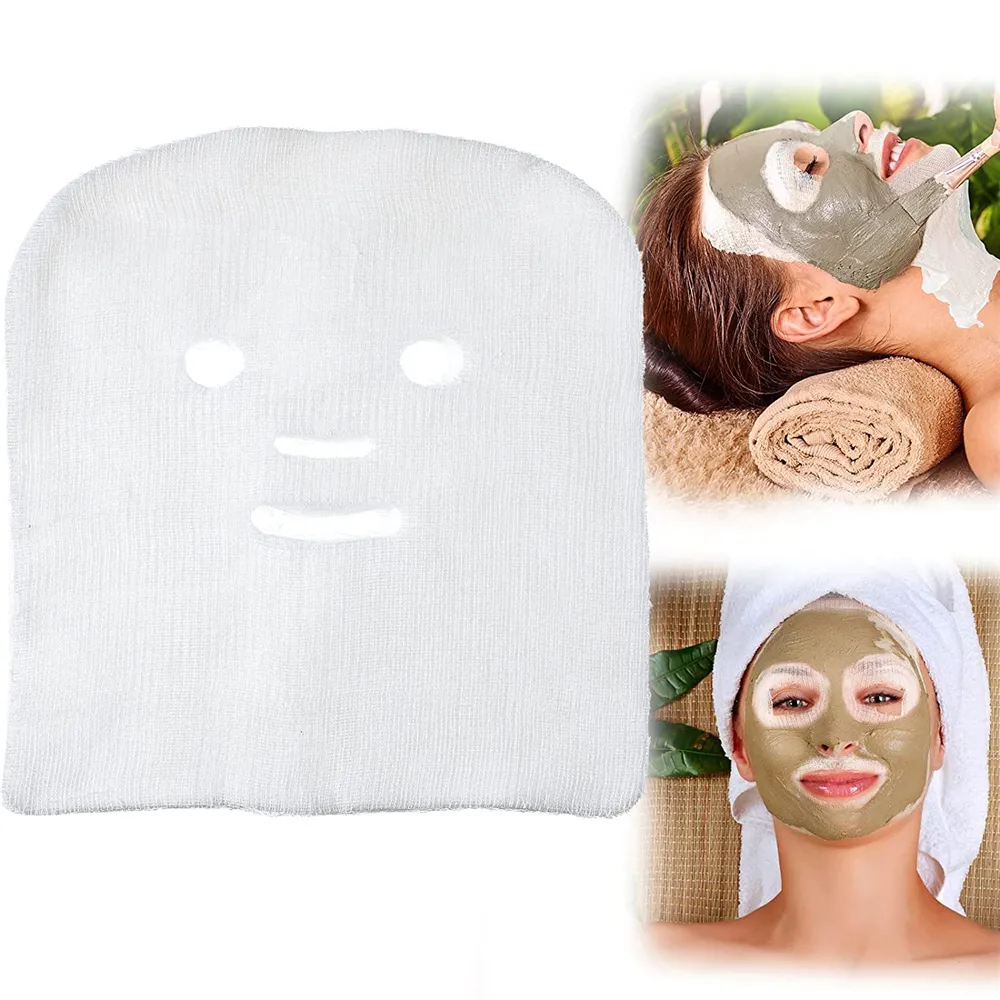 Masque facial en gaze prédécoupée 100 % coton Traitements à haute fréquence 100 feuilles de gaze prédécoupées pour filles et femmes Beauté Home Salon Outils de soins de la peau