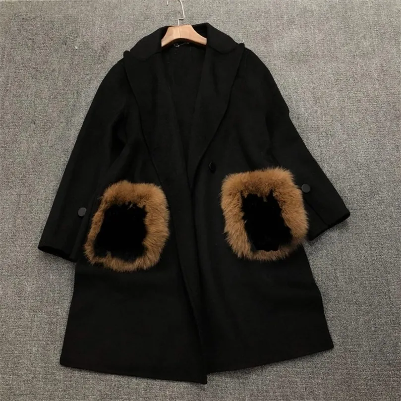Mélange de laine noir chaud veste femme manteau long hiver LJ201106
