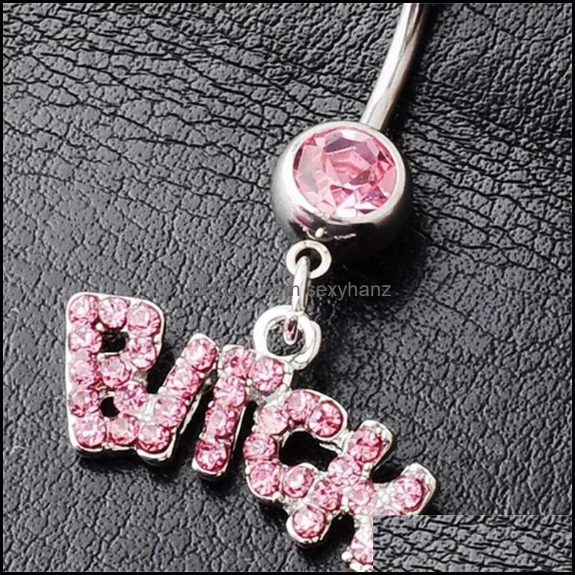 Silver/Pink Sexy Crystal Body Piercing Surgical Button Belly Ring Jewelry Navel Bar 202 Q2