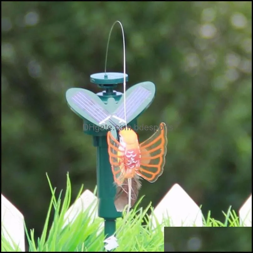 Vibration Solar Power Dancing Flying Fluttering Butterflies Hummingbird Garden Decor