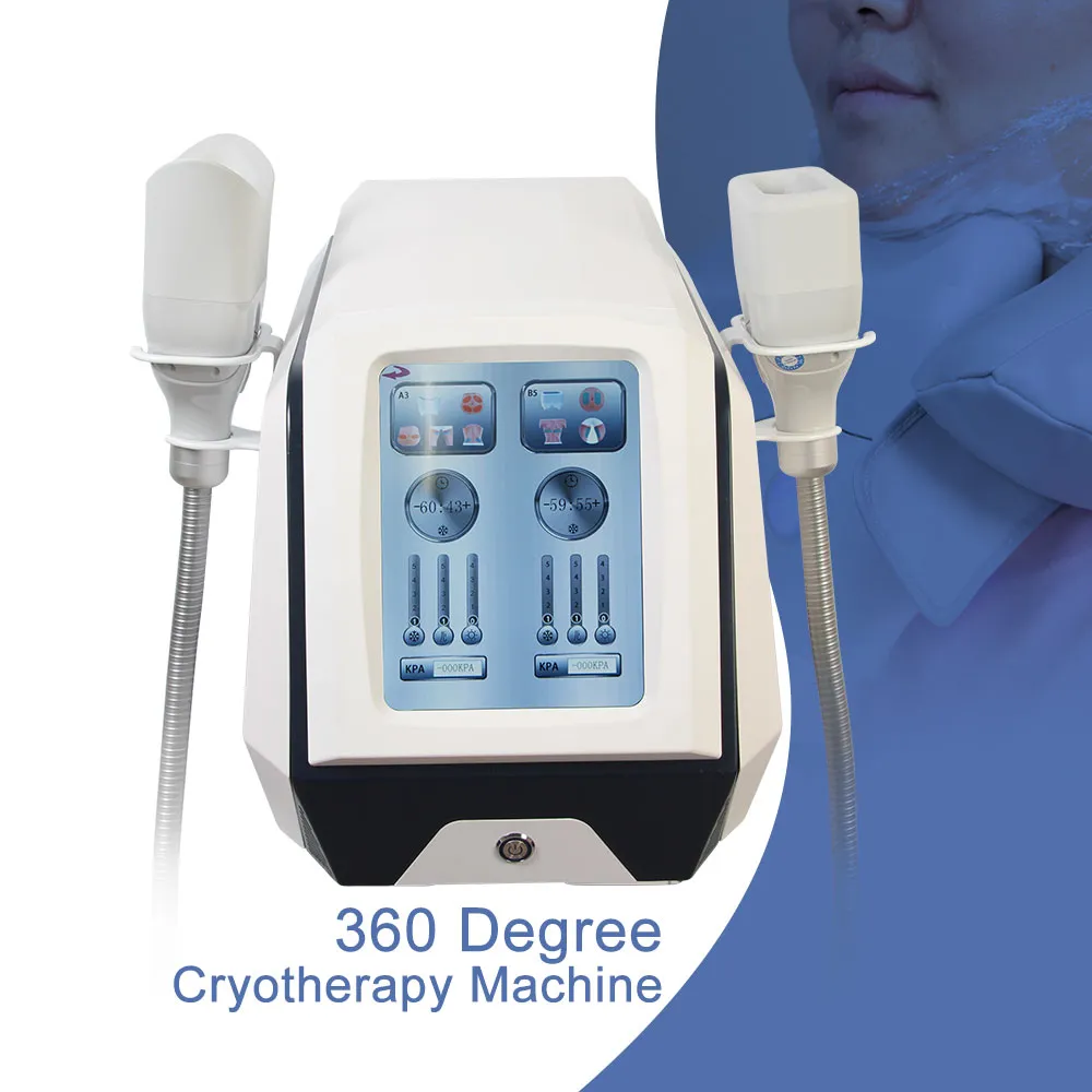 2 HANDLAR dubbel haka kryolipolys kylteknik Cryoterapi Ice Machine 360 ​​Cryo Fat Freeze Freezing Slimming Equipment