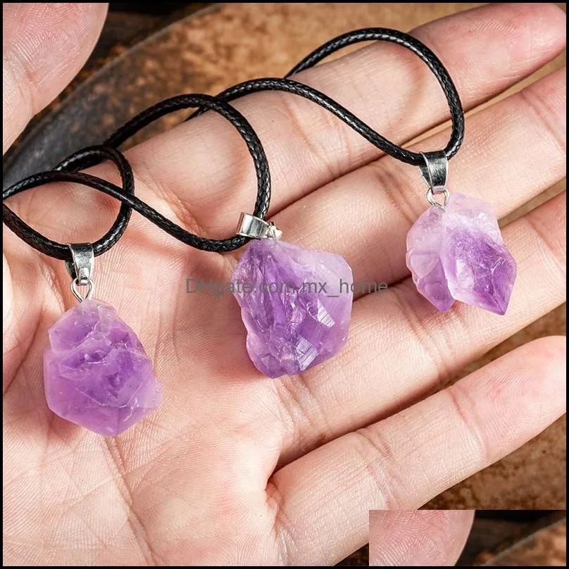 Natural Crystal Pendant Brazilian Amethyst Love Gift Healing Reiki Mineral Quartz Energy Rough Stone Necklace Wholesale