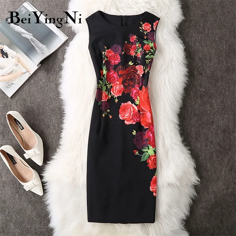 Beiyingni Summer Bodycon 드레스 꽃 인쇄 소수판 슬림 탄성 패션 40 색 컬러 Sundress 여성 빈티지 ol vestidos 220517