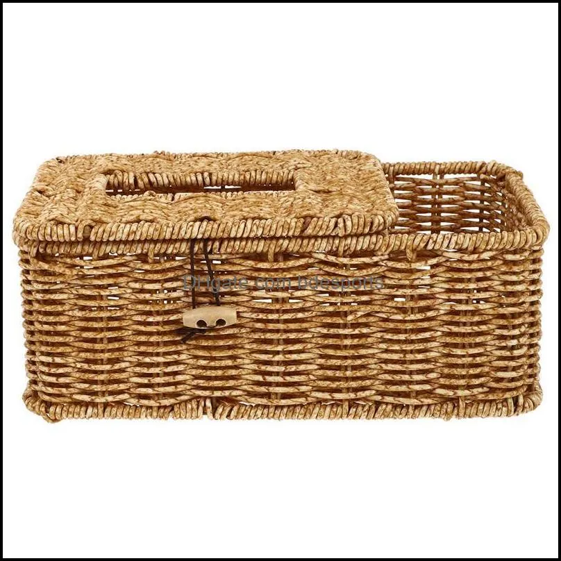 Boîtes à mouchoirs Serviettes Décoration de table Accessoires Cuisine Salle à manger Bar Maison Jardin 1Pc Boîte à serviettes tissée à la main Titulaire créatif Rangement naturel