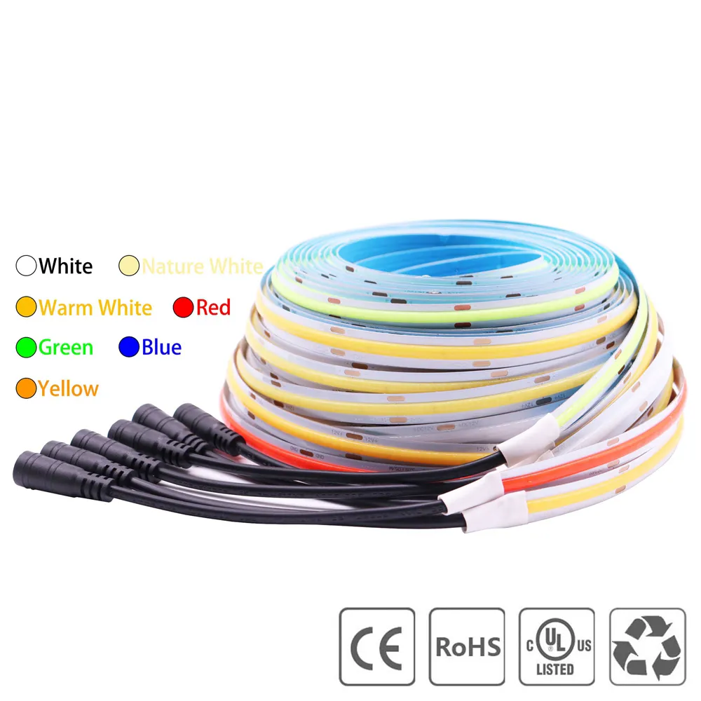 COB LED Strip 480leds/m 528leds/m Zachte flexibele lichtstaaf Warm koud wit voor decorverlichting 3000K 4000K 6000K DC12V/24V