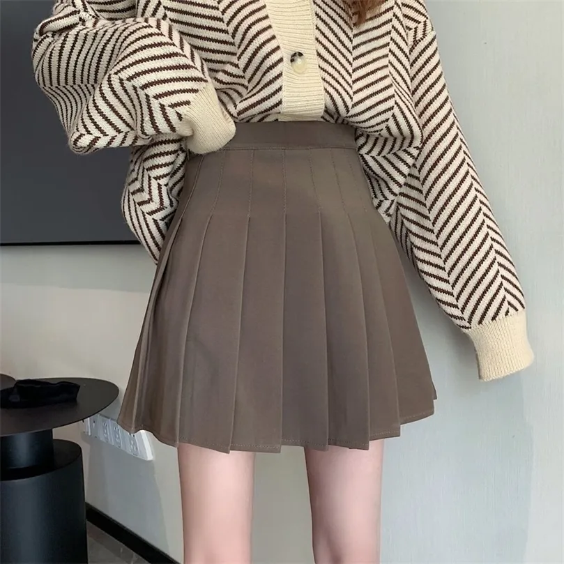 HOUZHOU Falda plisada mujer otoño Kawaii lindas minifaldas de cintura alta moda coreana uniforme escolar niñas Casual estilo Preppy 220317