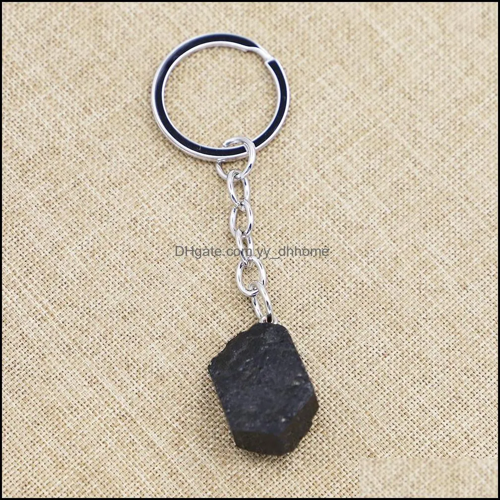 natural raw ore key chain ring gem quartz fluorite citrine amethyst irregular stone pendants keychian keyring diy jewelry making