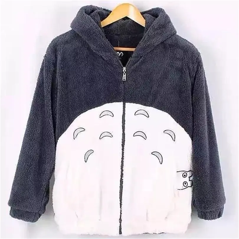 Yeni Harajuku Totoro Kawaii Hoodie Sweatshirt Benim komşu ceket cosplay polar palto kulaklarla püskürt