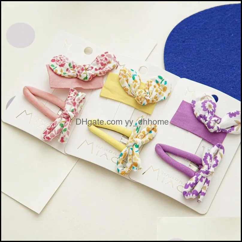 2 piece children fabric floral bow-tie hair barrettes korean girl water drop alloy bb hair clips colorful ponytail scrunchies bang edge hairpins