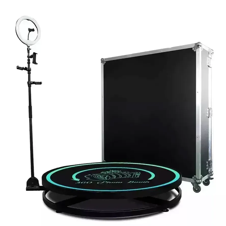 360フォトブース価格カメラウェディングイベントラップトップ100cm 40インチフライトケース68cm 80cm 100 cm 115 cmスピンフォトブースマシンB0630