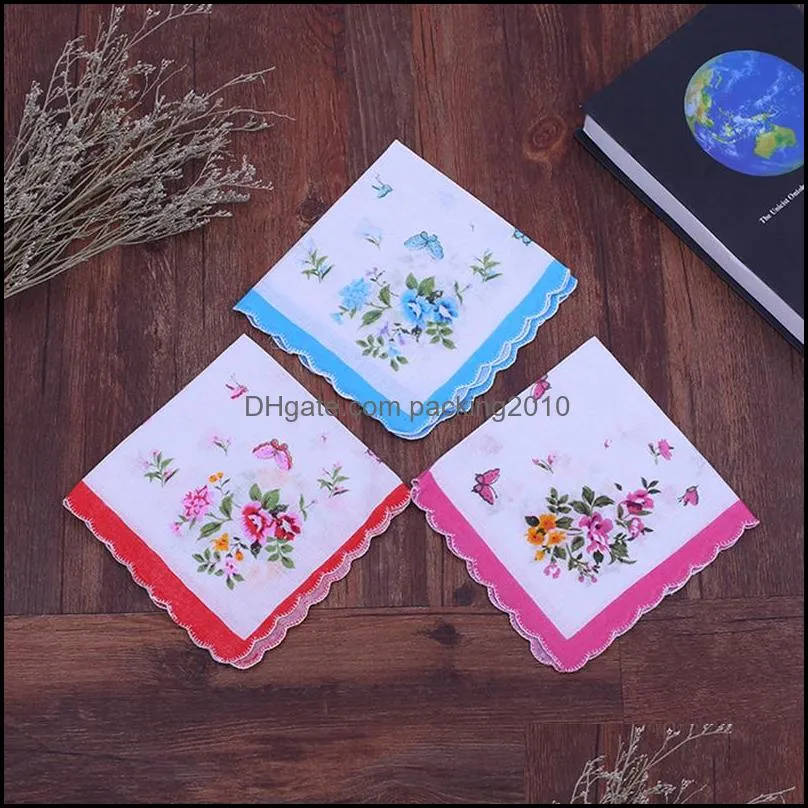 cotton handkerchief print towels floral embroidered scarf pocket hankie hankerchief wll542