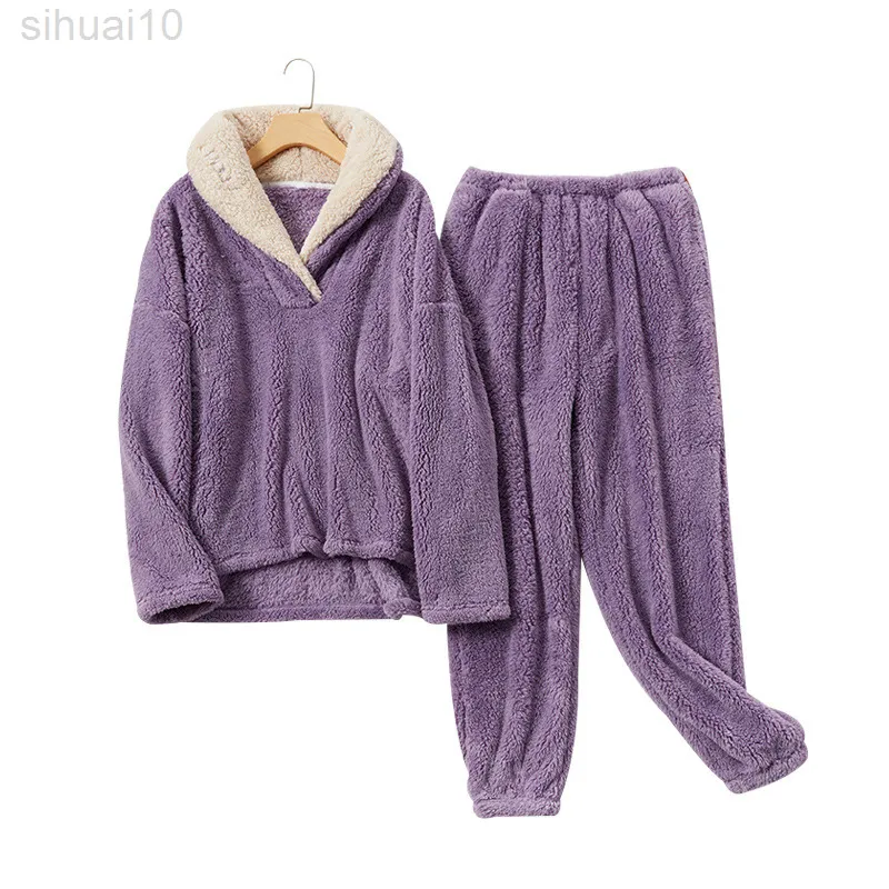 Winter Pajamas For Women Coral Fleece Pajamas Flannel Pajamas Suit Thickening Couples Home Service L220803