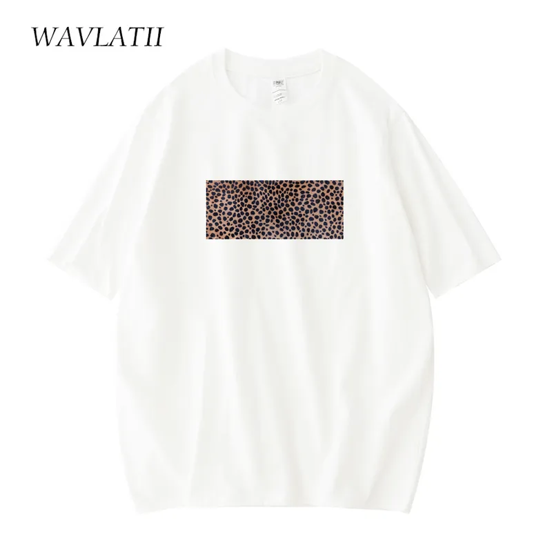 Wavlatii kvinnor leopard tryck tshirt lady vit svart casual short hylsa tees för sommar lady blå tshirts topps wt2119 220615