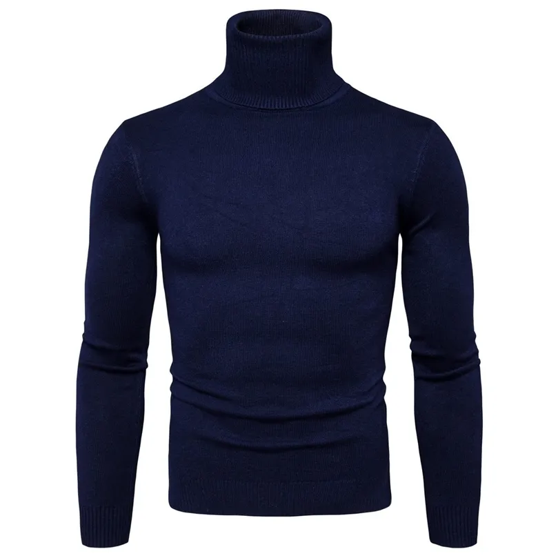 Mens Turtleneck vinter varm tröja män pullover tröja fast stickade mens tröjor avslappnad manlig dubbel krage smal fit pullover 201126