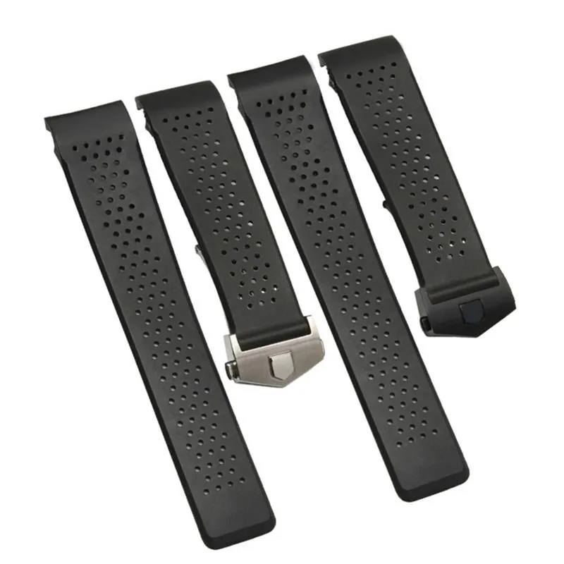 Titta på band 22mm 24mm svart ventilationsband för taggen Carrera Silikon gummibandband armband bälte