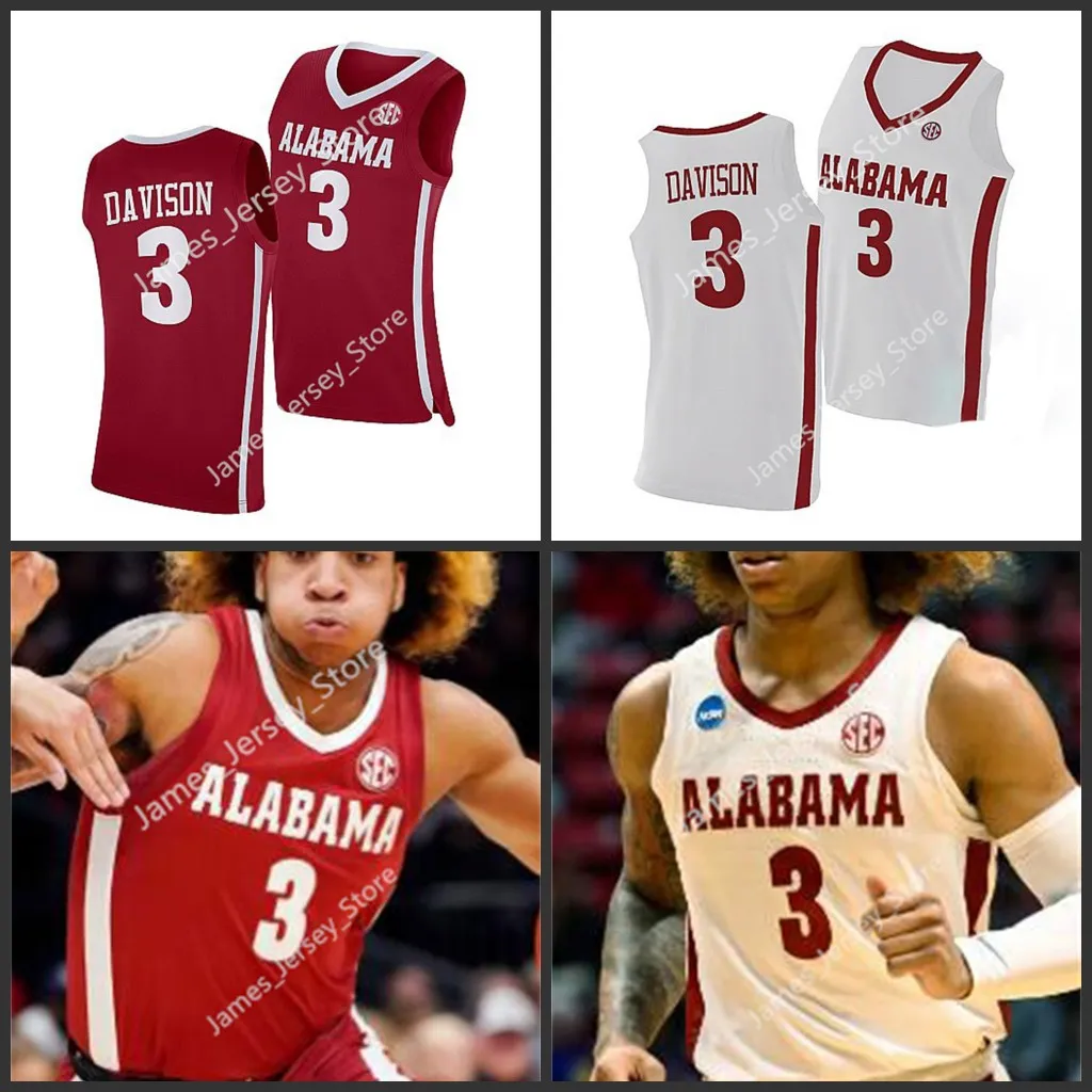 3 JD Davison Basketball Jersey Alabama Crimson Tide Basketball Nales 2022 NCAA zszyty koszulki studenckie