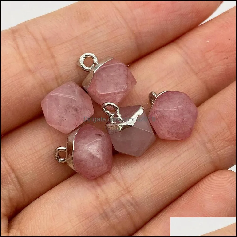 8x11mm polygon plating edge natural crystal stone charms rose quartz pendants trendy for jewelry making sports2010