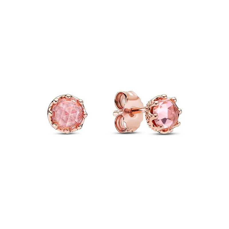 Nuevos aretes de plata de ley S925 genuinos Aretes redondos de oro rosa de 18 quilates ZD Zircon Diseñador Estilo Pandora con caja original