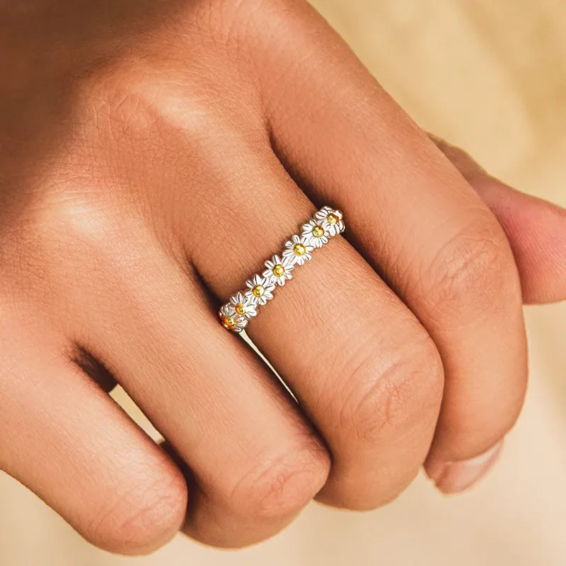 Anello vintage con fiore margherita per donna coreano delicato apertura regolabile anelli per dito sposa anello di fidanzamento per matrimonio regalo di gioielli