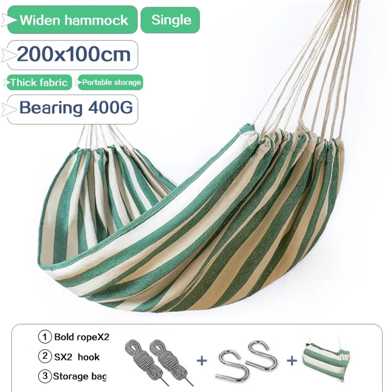 Hammock outdoor single widening swing student indoor bedroom dormitory thick canvas camping antirollover hanging 220606