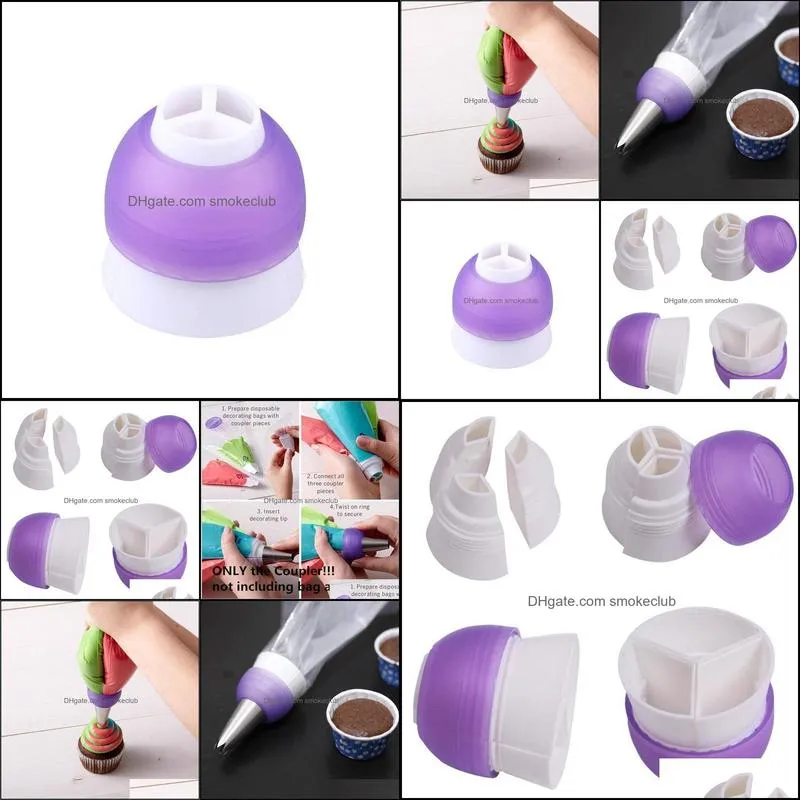 3 Holes Icing Piping Bag Nozzle Converter Tri-color Cream Coupler Cake Cupcake Cookie Decorating Tools Hot