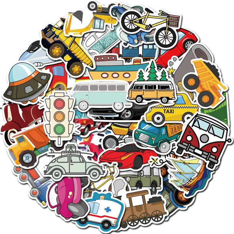40st söta tecknade transportklistermärken Segling grävmaskin biltåg klistermärke för hjältps4 gitarr bärbar dator leksaker 220716