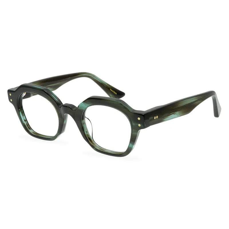 Män optiska glasögon ram märke tjocka runda skådespel ramar vintage glasögon mode unisex glasögon för kvinnor handgjorda polygon myopia glasögon med fall