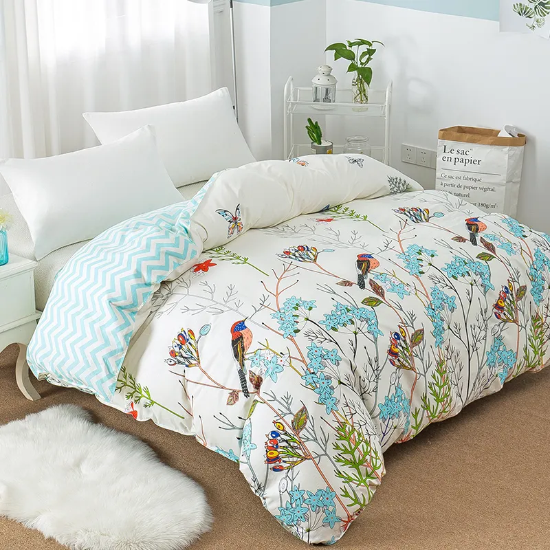 Housse de couette à motif d'oiseaux de fleurs avec fermeture à glissière 100% coton couette douce couette Twin Full Queen King Y200417