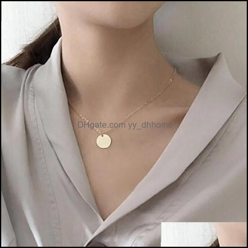 diy round coin pendant necklaces for women gold silver chain collares minimalist clavicle necklace trendy valentine`s day jewerly