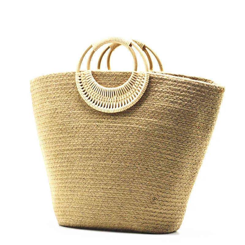 Shopping Bags Hemp Rope New Straw Woven Portable Beach Fashion Women`s 220322