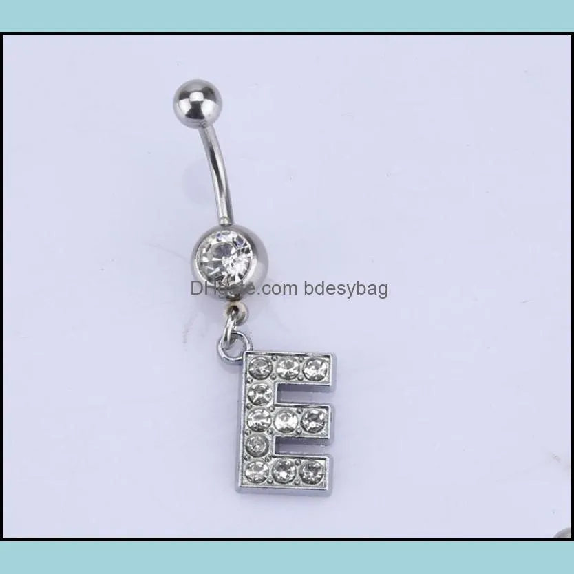 26 letter style Charming Body Piercing Crystal Rhinestone Inlaid Navel Belly Button Ring stainless steel Jewelry