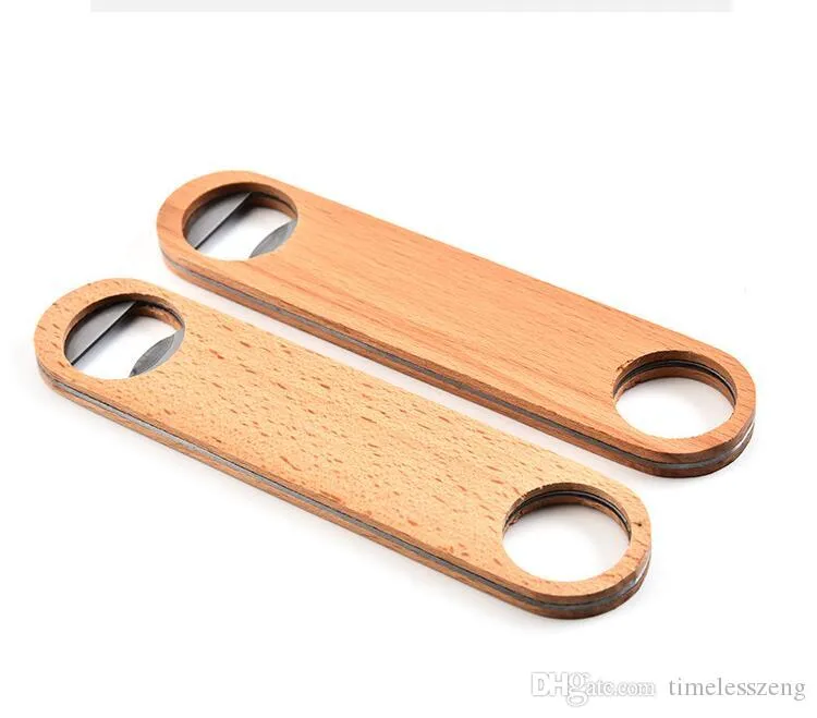 Wooden Flat Beer Bottle Opener Wood Handle Stainless Steel Wine Beer Soda Glass Cap Bottle Opener Creative Kitchen Bar Tools