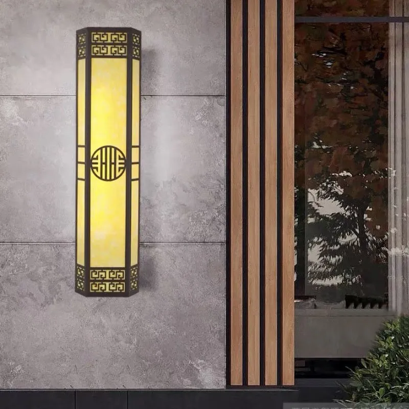 Outdoor Waterdichte Nieuwe Chinese Wandlamp Imitatie Jade Moderne Binnenplaats Hotel Balkon Poort Buitenmuur Hangende Verlichting