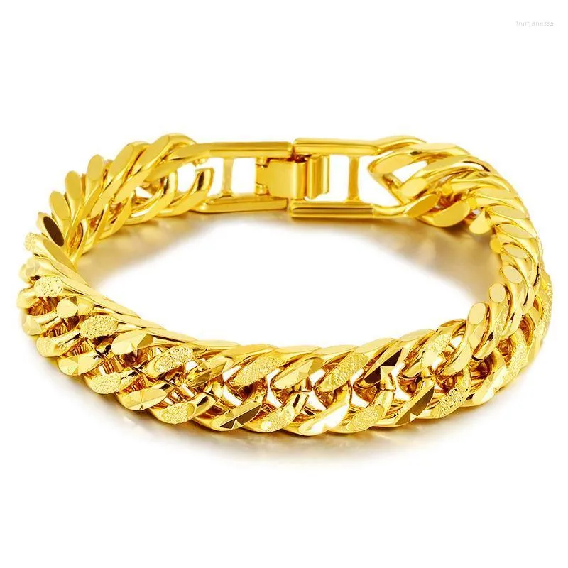 Link Chain Men's Armband Hip Hop 15mm mässing 24K Gold Plated Sand Classic Armband Wide Bangle Wedding Gifts Jewel Trum22