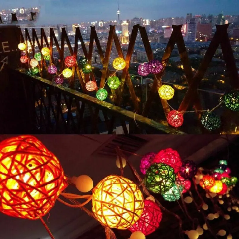 Snaren rattan ball led touw lichten batterij power tuin slinger feeën licht vakantie trouwfeest decoratie outdoor indoor verlichting