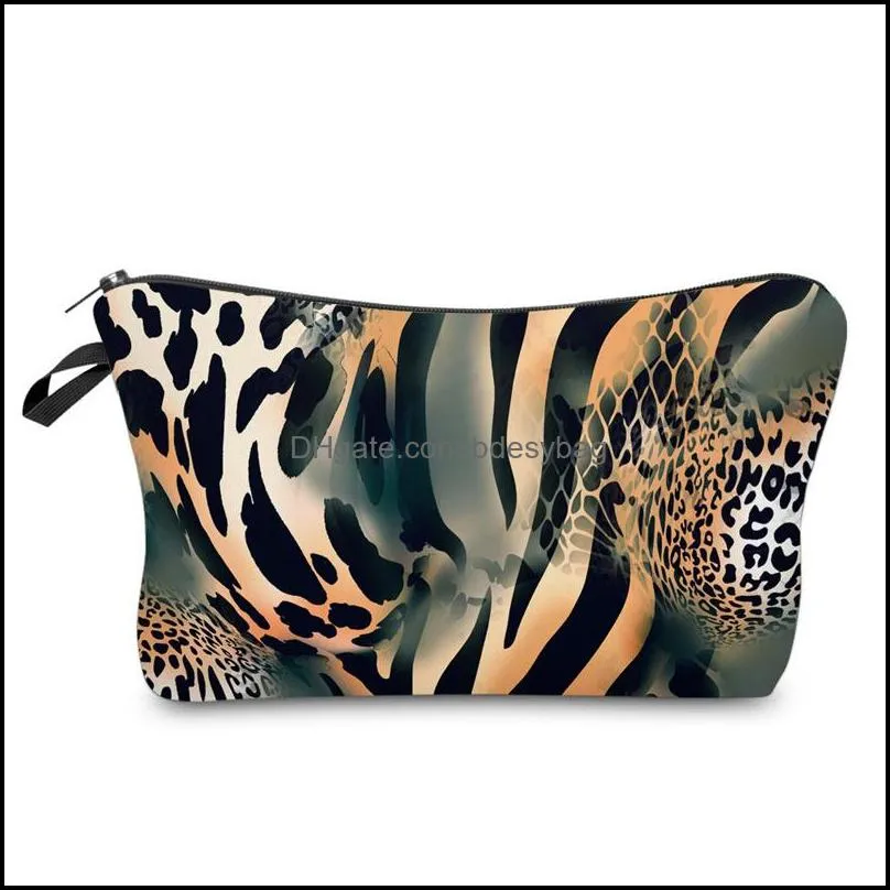 hot sales multi functional lady`s leopard washing bag fashion 3d printing makeup bag travel portable cosmetics storage bag t9i001120