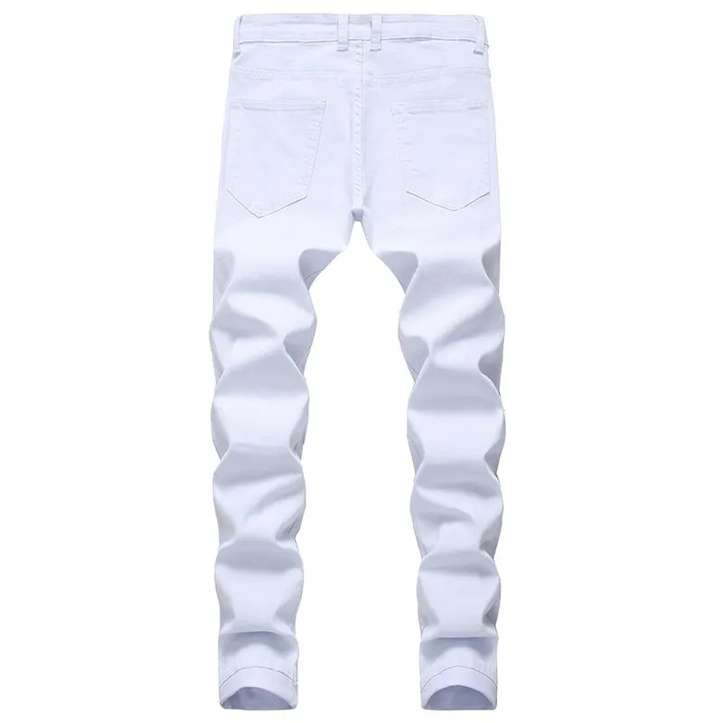 Jeans masculinos Gersri Destruction Destruction Troushers Homens angustiados Mank Denim Fashion Designer Brand White Jean Malemen's
