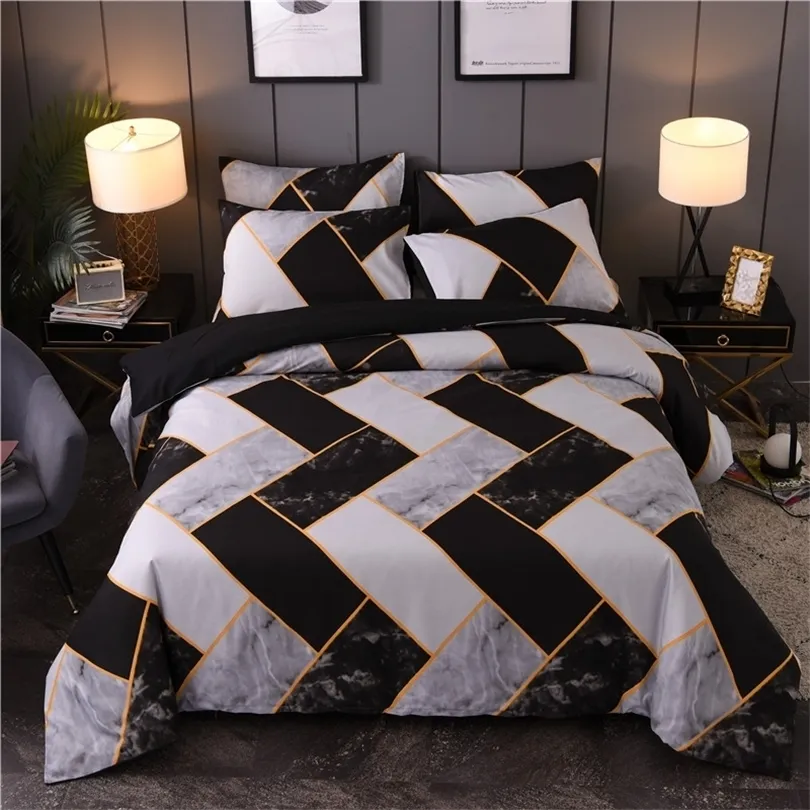 Geometriska mönster sängkläder Set Queen King täcke omslag Set Marble Quilt Cover Set GH01# T200409